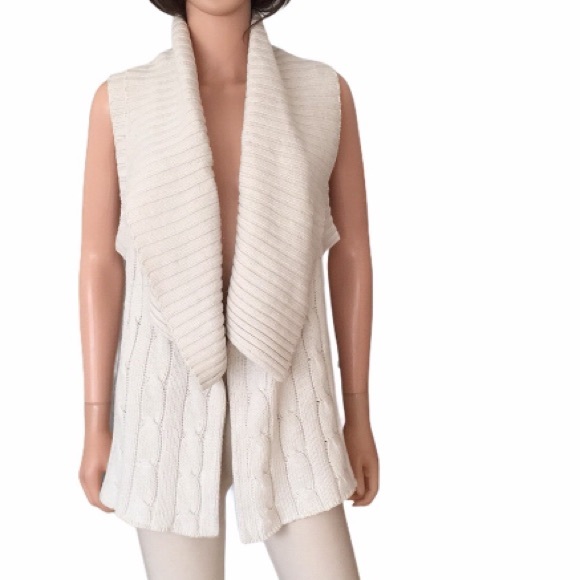 Ralph Lauren soft cream cable shawl collar long vest sweater